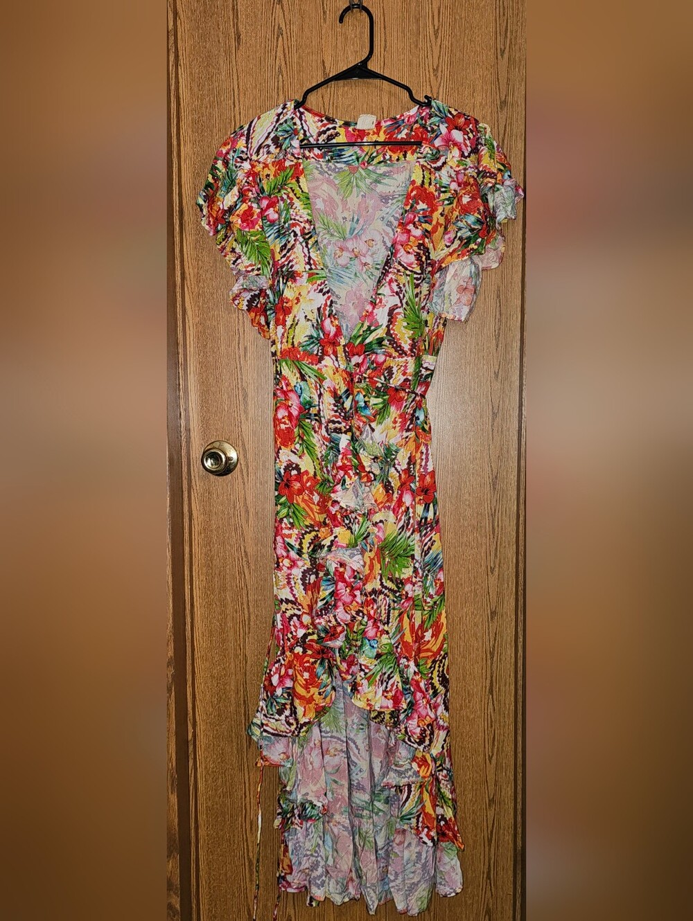Floral V-Neck Ruffled Maxi Dress in Multi-Color